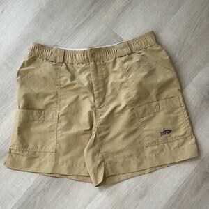Aftco Blue Water Wear Mens Size 38 Embroidered Tan Cargo Shorts